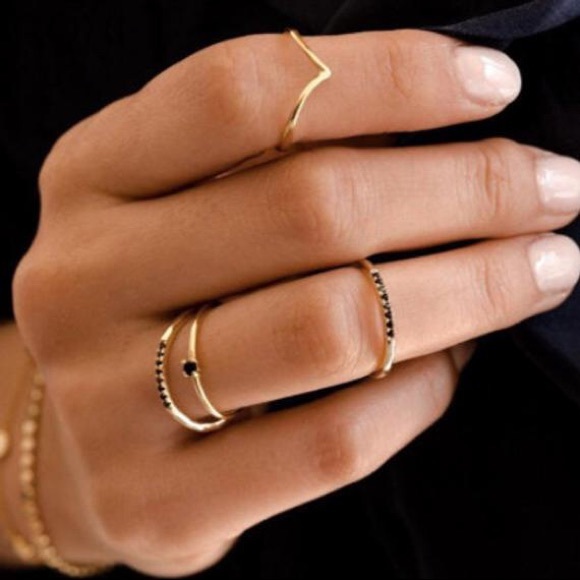 Thin Gold Micro Pave Black Onyx Ring - Picture 4 of 6